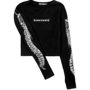 Disturbia Xenomort Thumb Split Crop Top Long Sleeve Goth T-Shirt Women's Medium